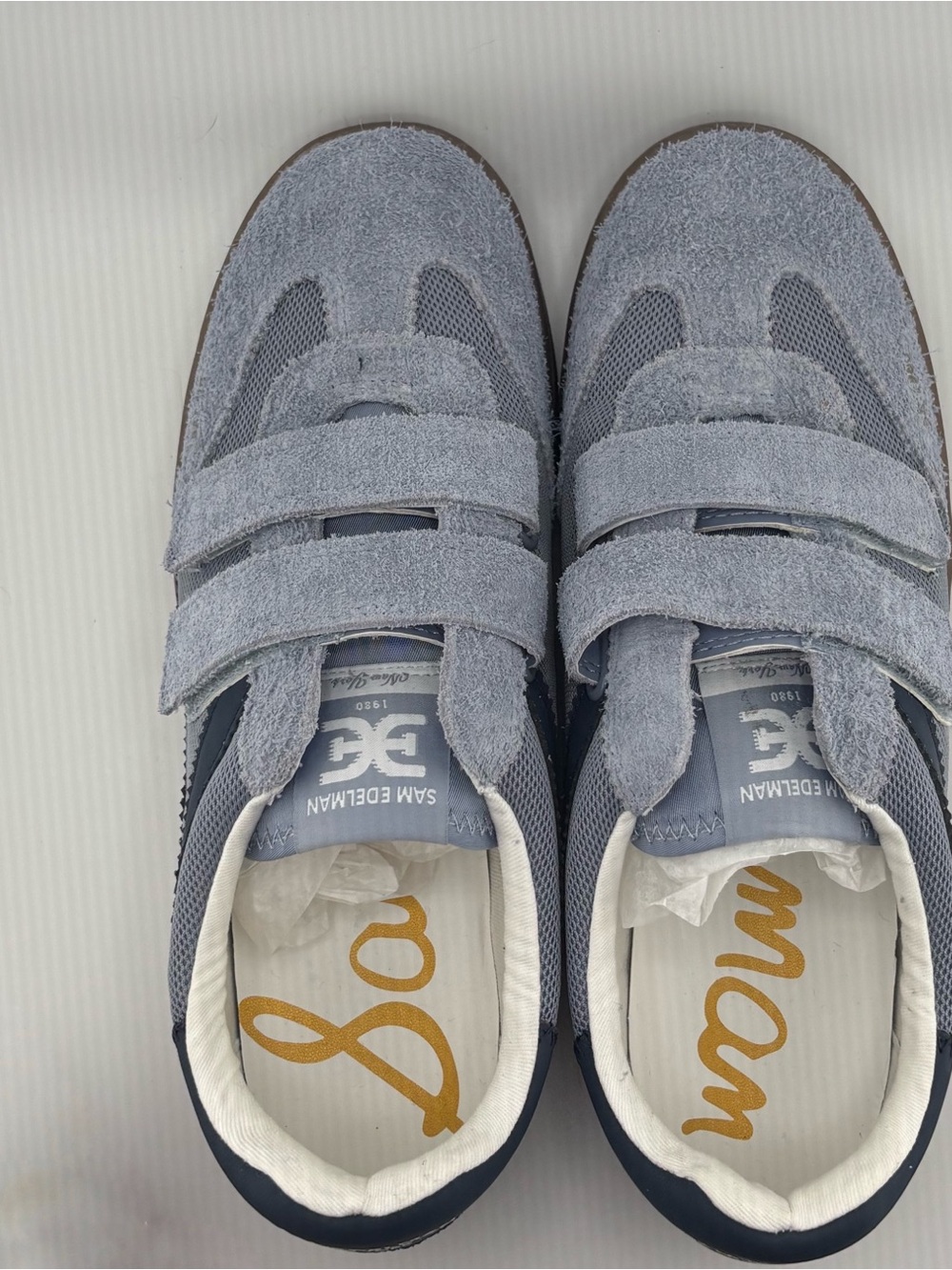 Sam Edelman Talia Sneakers Blue Mesh Suede Gum Sole Shoes 8.5